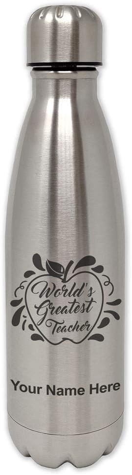 LaserGram Botella de agua de acero inoxidable de una sola pared, el maestro más grande del mundo, grabado personalizado incluido