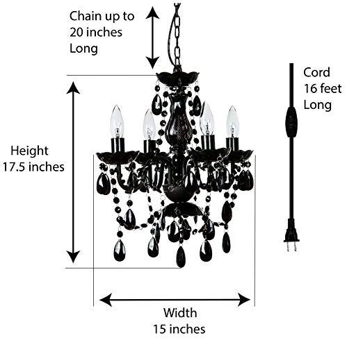 Image of The Original Gypsy 4-Light Plug-in Crystal Swag Chandelier, Black