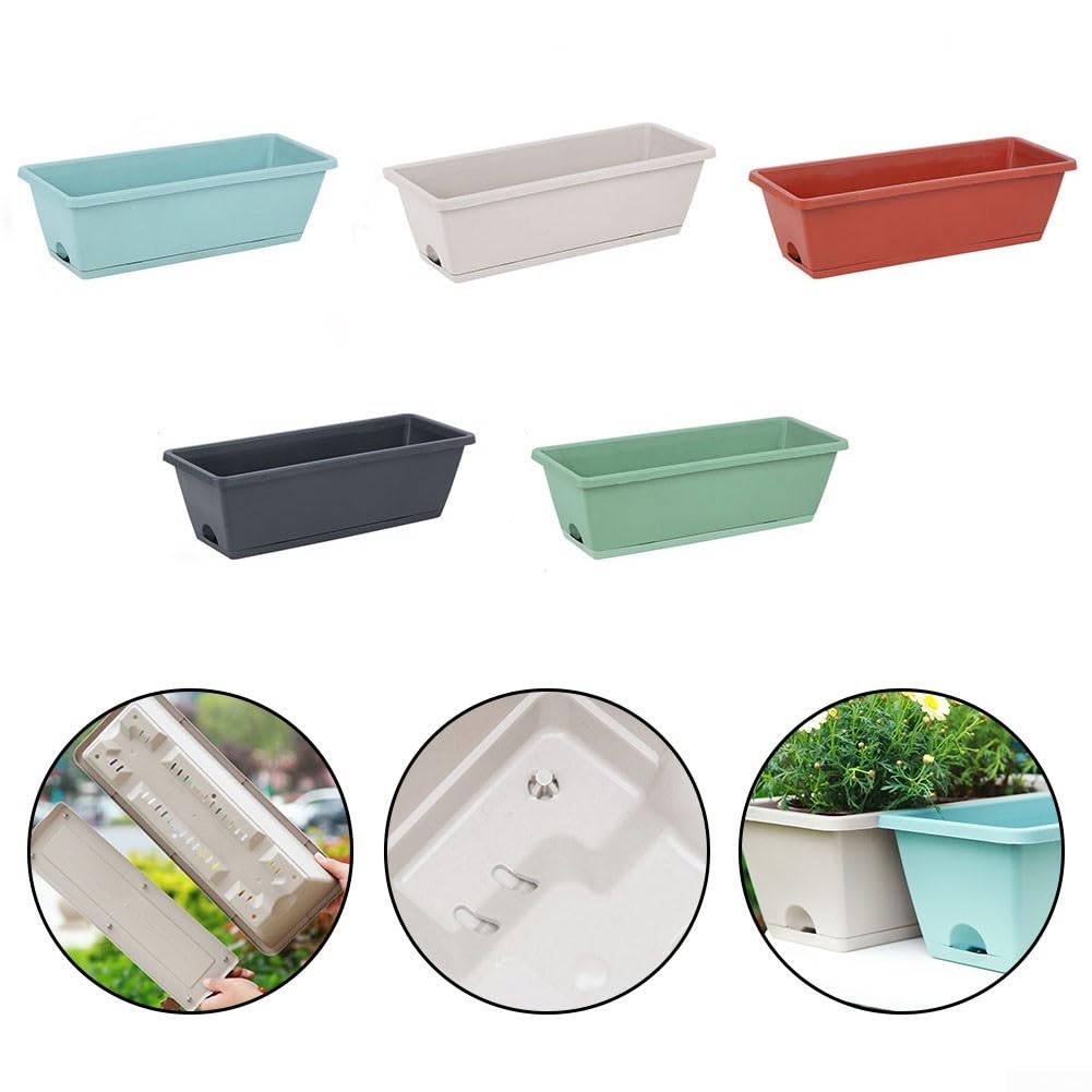 4 cajas de plástico con ventana para plantas con bandeja y sistema de drenaje, forma rectangular para jardinería de verduras, suculentas y flores (gris sombra)