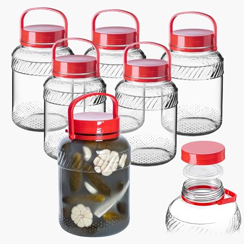 KADAX Grand Bocal de Fermentation en Verre, Récipient de Conservation avec Couvercle Hermétique, Idéal pour la Préparation de Cornichons et Choucroute (4L, Lot de 6)