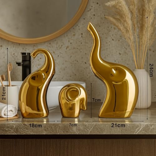 Image of Xtore Elephant Family Home Decor Ceramic Finish Figures - (Set of 3 Piece, Golden)