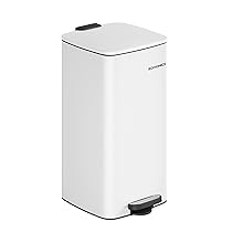 SONGMICS Pattumiera da Cucina, Cestino da 30 L, Cestino a Pedale in Acciaio, con Secchio Interno, Chiusura Morbida e Resta Aperto, Bianco Nuvola LTB593W02