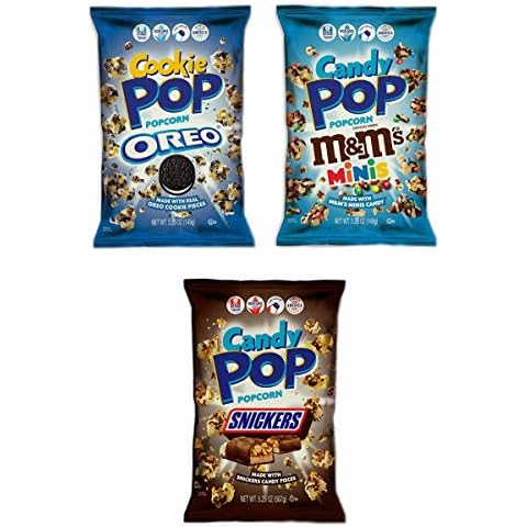 Snack Pop Snackpop Candy And Cookie Popcorn 5.25 Oz Pack Of 3 3 Flavors Oreo, M&M's And Snickers Popcorns Made With Your Favorite Candies And Chocolate (Combo) 5.25 Ounce (Pack of 3) Cover
