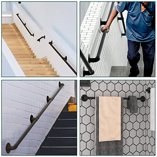 Muzata 5Ft Staircase Handrail Antique Brass Pipe Handrail Staircase Steps Hand Rail For Indoor Stairs 440Lbs Load Capacity Wall Mount Support Galvanized Steel Industrial Style, Hw20 Abg #TOP5