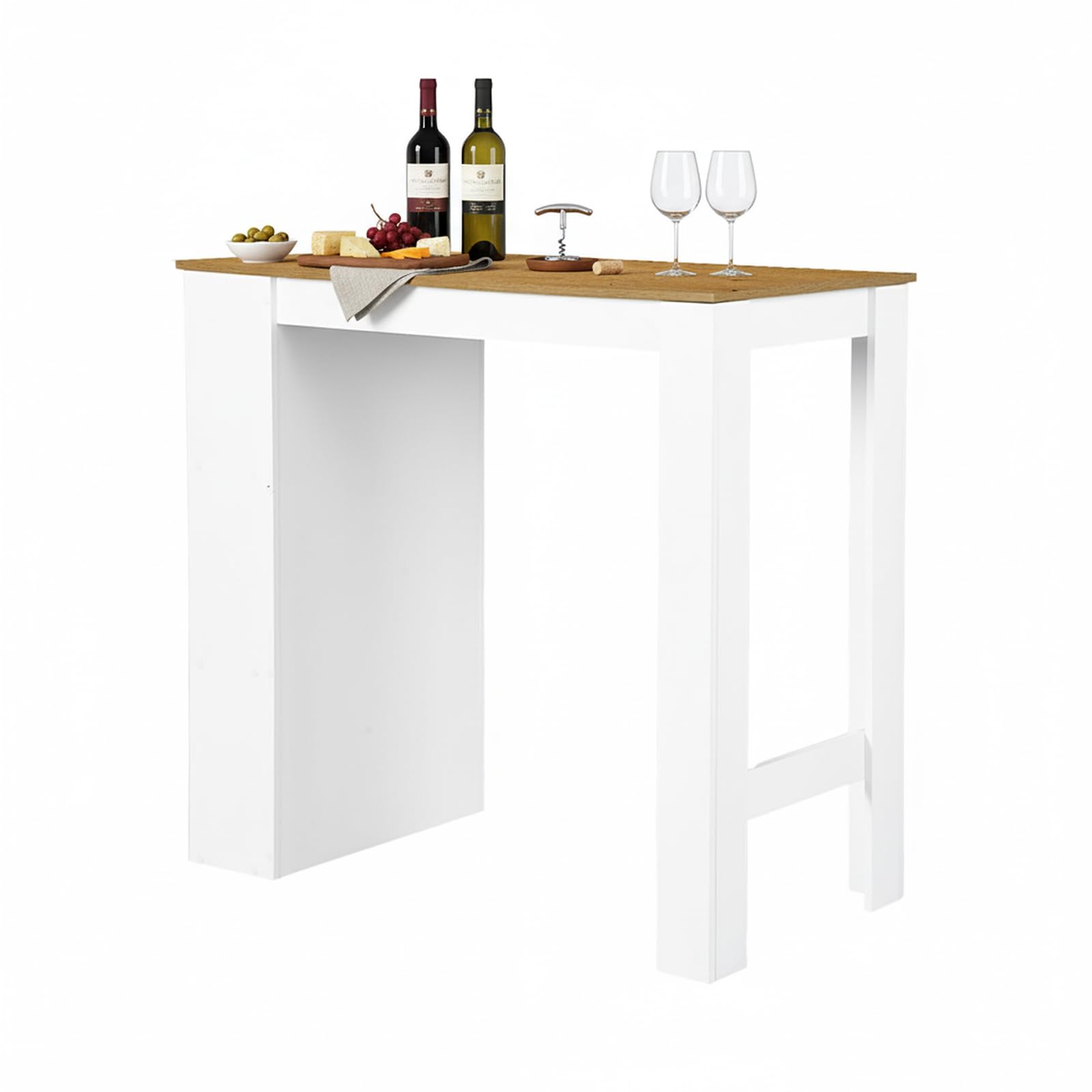 buybyroom Bartisch mit Stauraum Bartisch Küche, Stehtisch Bartheke für Bar Küche Wohnzimmer Esszimmer, 112×57×106cm, Weiß + Dunkle Eiche