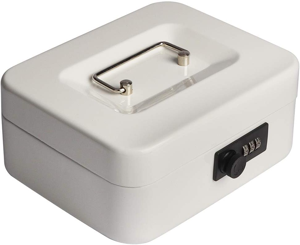 Decaller Cash Box with Combination Lock, Safe Metal Small Locking Box