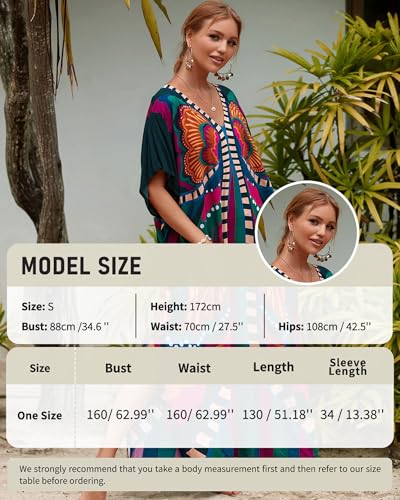 Bsubseach Kaftan Dresses for Women V Neck Butterfly Print Plus Size Batwing Sleeve Caftans Long Bathing Suit Cover Up2