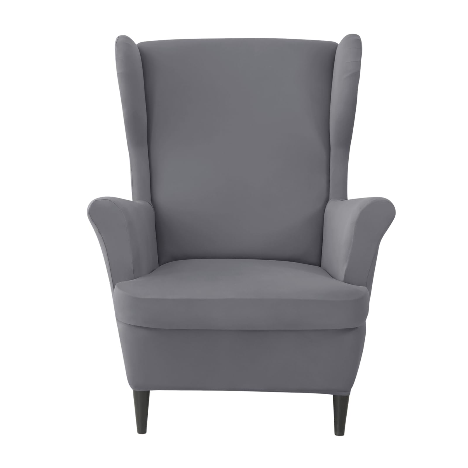 CRFATOP Soft Dark Grey Wing Chair Slipcovers 2 Pieces Wingback Chair Covers Sofa Slipcover with Arms Stretch Solid Wing Back Armchair Cover Furniture
