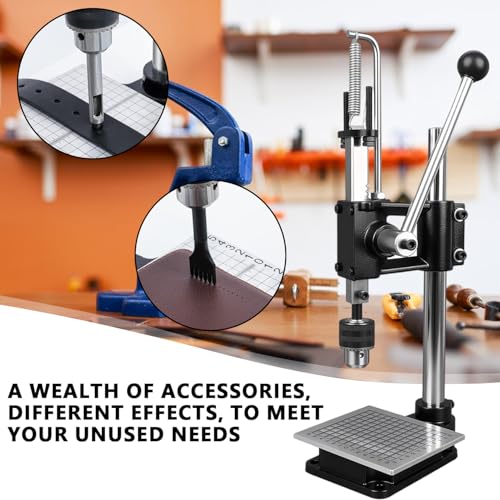 Leder Stanzmaschine, Leder Locher Werkzeug Lochmaschine mit Aluminiumplatte Set 4 Zinken + 10 Lochstanzern, Lederpresse Werkzeug, Dornpressenset für Lederhandwerk, für DIY Lederwerk zum Lochen