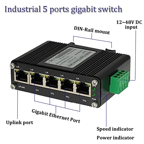Centopto CENT-S-005 Mini Industrial 5 Ports Gigabit Switch Hardened 5 Port Rj45 10/100/1000Mbps Ethernet Switch Din Rail Mount Ethernet Switch Wall Mounts Included (-40 To 167 ºf) 10Gbps Switching Capacity thumb #1
