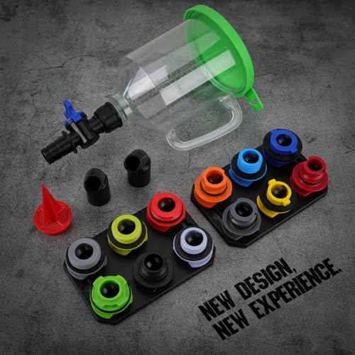 Image of 18-Piece Engine Oil Funnel Kit, 1.59QT /1.5L Automotive Oil Funnel Set with 12 Adapters, Elbow Fitting, Arrow Screen and Magnetic Storage Hooks Tray, Compatible with GM, Ford, BMW, Audi, Land Rover Etc