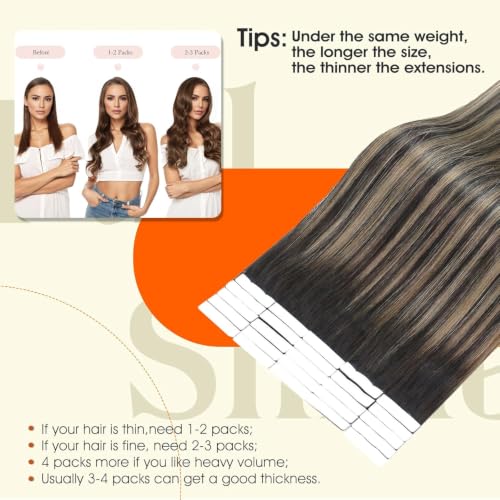Image of Full Shine Injected Tape In Extensions Human Hair, Brown Balayage 22 Inch