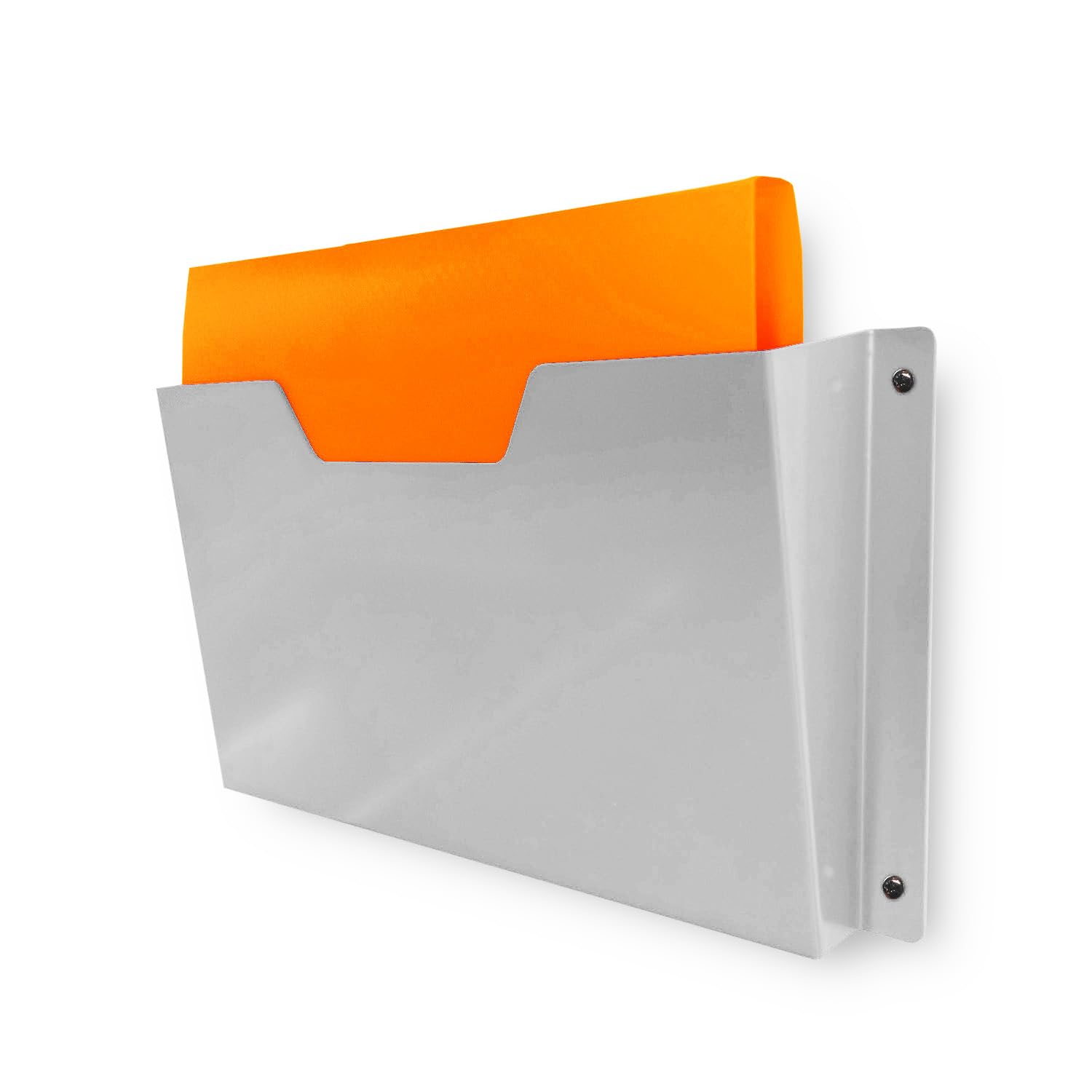 MegaMaxx UK Wall Mount A4 File Holder – Light Grey Steel Folder & Document Organiser – Slanted Design for Easy Access – Heavy Duty UK Made Bracket