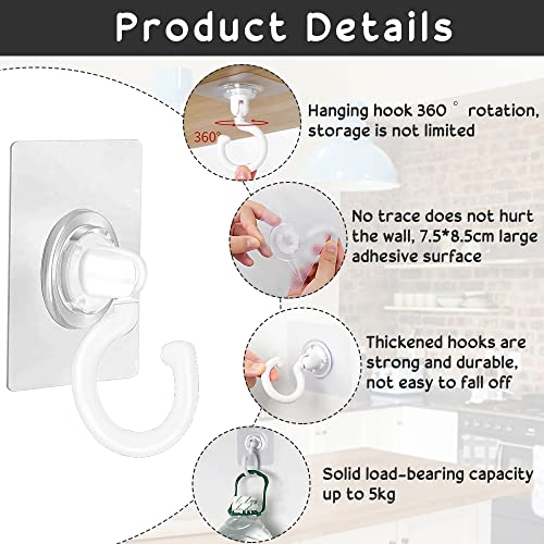 THATSRAD 12 Stücke Haken Selbstklebend Deckenhaken 360 grad Drehen Klebehaken Decke Magische Haken max 5kg Ohne Bohren Handtuchhaken Transparent Drehbar Decke Wandhaken für Schlafzimmer Küche Bad