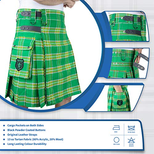 DSS KILTS- Tartan Utility Kilts for Men 13oz Tartan Kilt with Leather Straps and Large Cargo Pockets