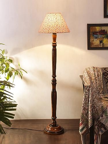 Image of Devansh Multicolor Cotton Conical Wooden Floor lamp -30