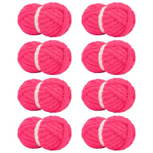 Image of Chunky Yarn for Hand Knitting Soft Jumbo Bulky Fluffy Chenille Yarn for Crocheting Blanket Scarf DIY 8 Pack (Hot Pink, 28yds, 8 Ounces Each)