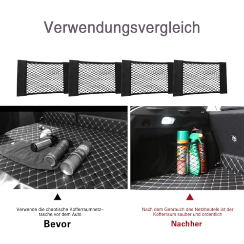 4 Stücke Kofferraum Netztasche Auto, Gepäcknetz Auto, Universal Kofferraumnetz Schutznetz Elastisch Kofferraum Aufbewahrung Netz Mit Klettverschluss für Autos/SUV Kofferraum Gepäcknetz