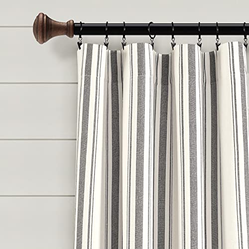 Lush Decor Farmhouse Stripe Yarn Dyed Cotton Window Curtain Panels Dark Gray 42X84 Set #TOP1