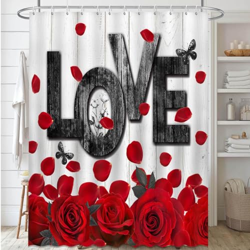 Mocsicka Red Rose Valentines Shower Curtain...