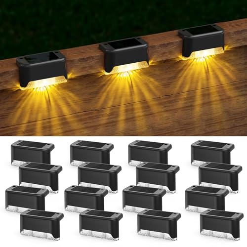 Image of Step Lights Waterproof LED Solar Power Stair Lights, Outdoor Fence Light for Deck Stair Railing, Outside Fence Lighting for Wall Garden Backyard Patio Pathway Balcony Decor (Pack of 8) (A+)