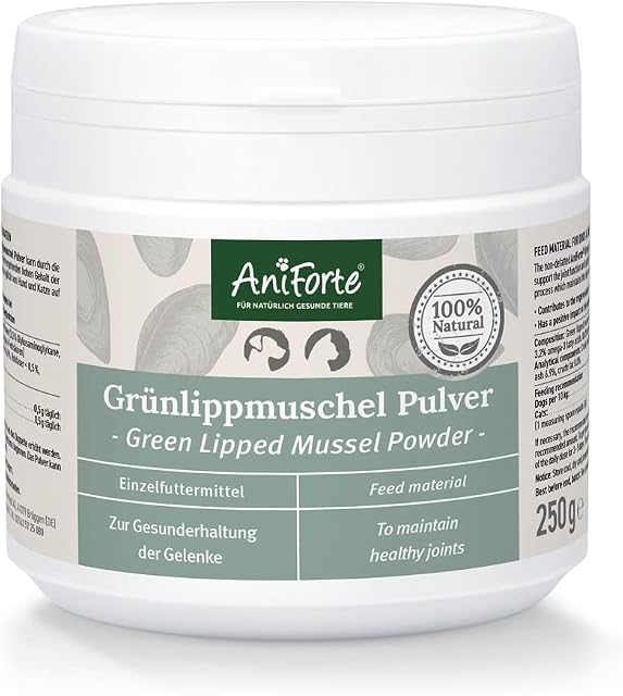 AniForte Green Lipped Mussel for Dogs and Cats 250g Powder - 100% Natural Joint Supplement with Glucosamine
