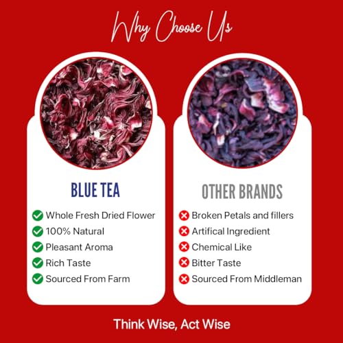 Image of BLUE TEA - Hibiscus Tea - 1.76 Oz - Pack of 2 (100 Cups) Loose | SKIN GLOW ENHANCING TEA | Herbal Tea - Flower Based - Non-Bitter - Caffeine Free - Tangy Flavour - Vegan | Reusable Pet Jar