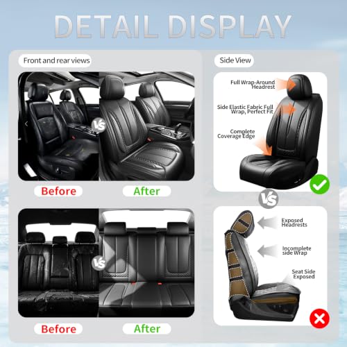 Image of Fit Outback Car Seat Covers Compatible with Subaru Outback 2010-2025 2026 - Premium Breathable Leather,Airbag Compatible,Waterproof All-Weather Seat Cushion Protector, Full Set All Black