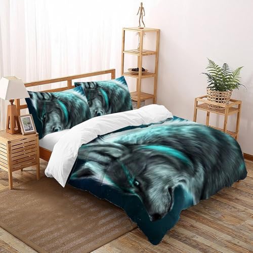Housse de couette loup 200x200 cm en microfibre avec fermeture éclair