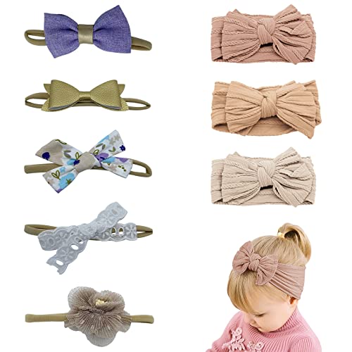 Carelax Baby Girls Nylon Headbands Newborn Bows, 8 Pack Handmade Hair Accessories For Kids Toddlers Infants Newborn #TOP10