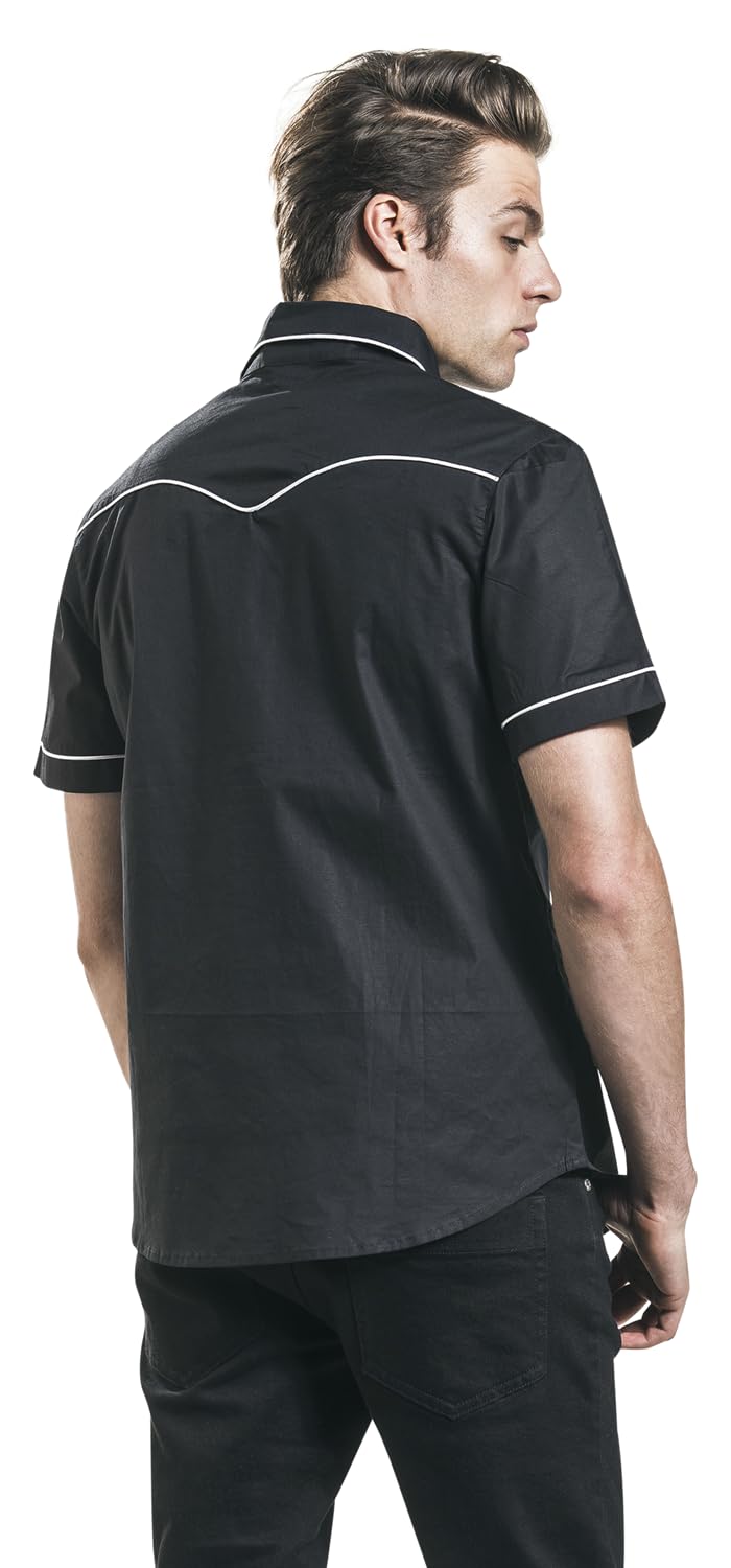 Plain Trim Hombre Camisa Manga Corta Negro/Rojo Regular