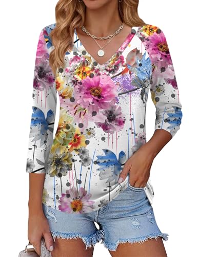 Image of Zeagoo 3 /4 Length Sleeve Womens Tops Casual V Neck Shirts Soft Basic Tees Business Work Blouses