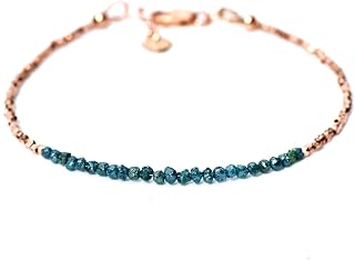 Natural Rough Blue Diamond Bracelet Karen Hill Tribe Rose Gold Beads, 6 3/4" - 7 1/4", April Birthstone, 10th Anniversary