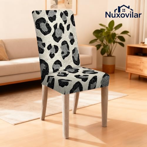 Image of Nuxovilar 6PCS Black Gray Leopard Print Stretch Chair Covers 23.6x70in