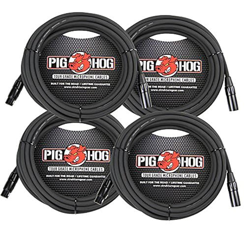 Pig Hog 8mm Mic Cable, 20ft XLR Tour Grade Microphone Cable - 4 PACK