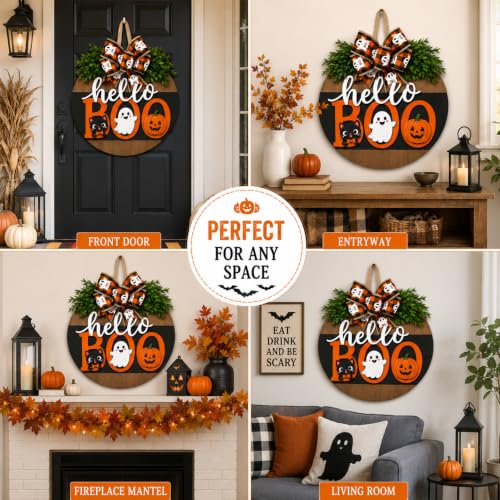 Image of Cute Halloween Ghost Wreath Hanger Sign Decorations for Front Door Wreaths (Cute Halloween Ghost)
