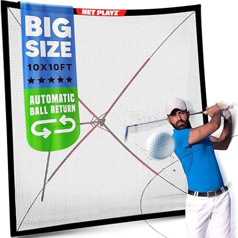 Net Playz Golf Practice Auto Return Net,10Ft x 10Ft, Quick Set-up, Multi-Angle Adjustment, Golf rebound net, Outdoor Training net Cover