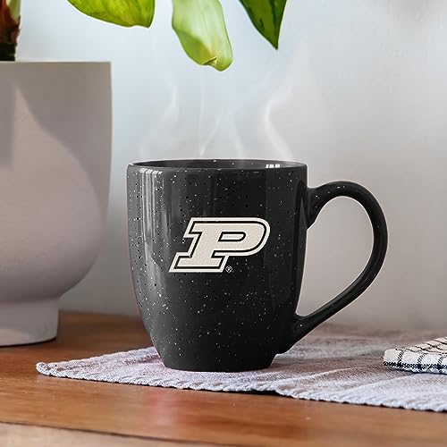 Image of Rico Industries NCAA Purdue Boilermakers Black Personalized 16 oz Team Color Laser Engraved Speckled Ceramic Coffee Mug