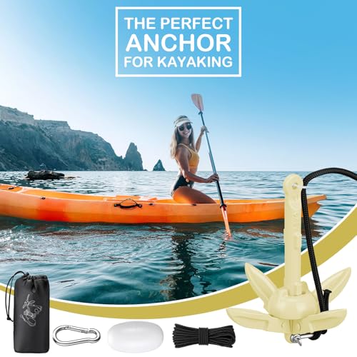 Image of Lounsweer 2 Pack 1.5 /3.5 lb Marine Kayak Anchor Kit Folding Grapnel Anchor Kit Boat Kayak Fishing Accessories for Small Boats Kayaks Canoe Paddle Boards