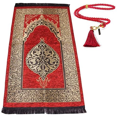 Muslim Prayer Rug with Prayer Beads Cover