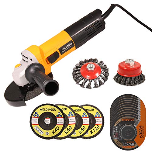 Metallset WELDINGER Winkelschleifer WS-1 mit Stahlbürsten Trennscheiben Fächerscheiben 5 Jahre Garantie