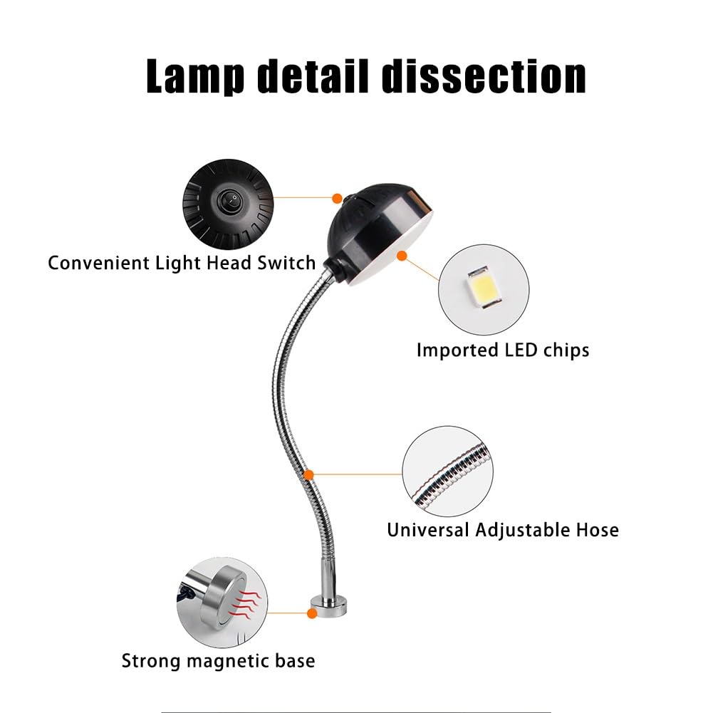 Lampa robocza LED do maszyn narzędziowych, mocna magnetyczna lampa nożna, przewodowa lampa robocza, sprzęt oświetleniowy do maszyn do szycia, nadaje się do tokarek CNC, frezarek (500 mm, 12 W-220 V)
