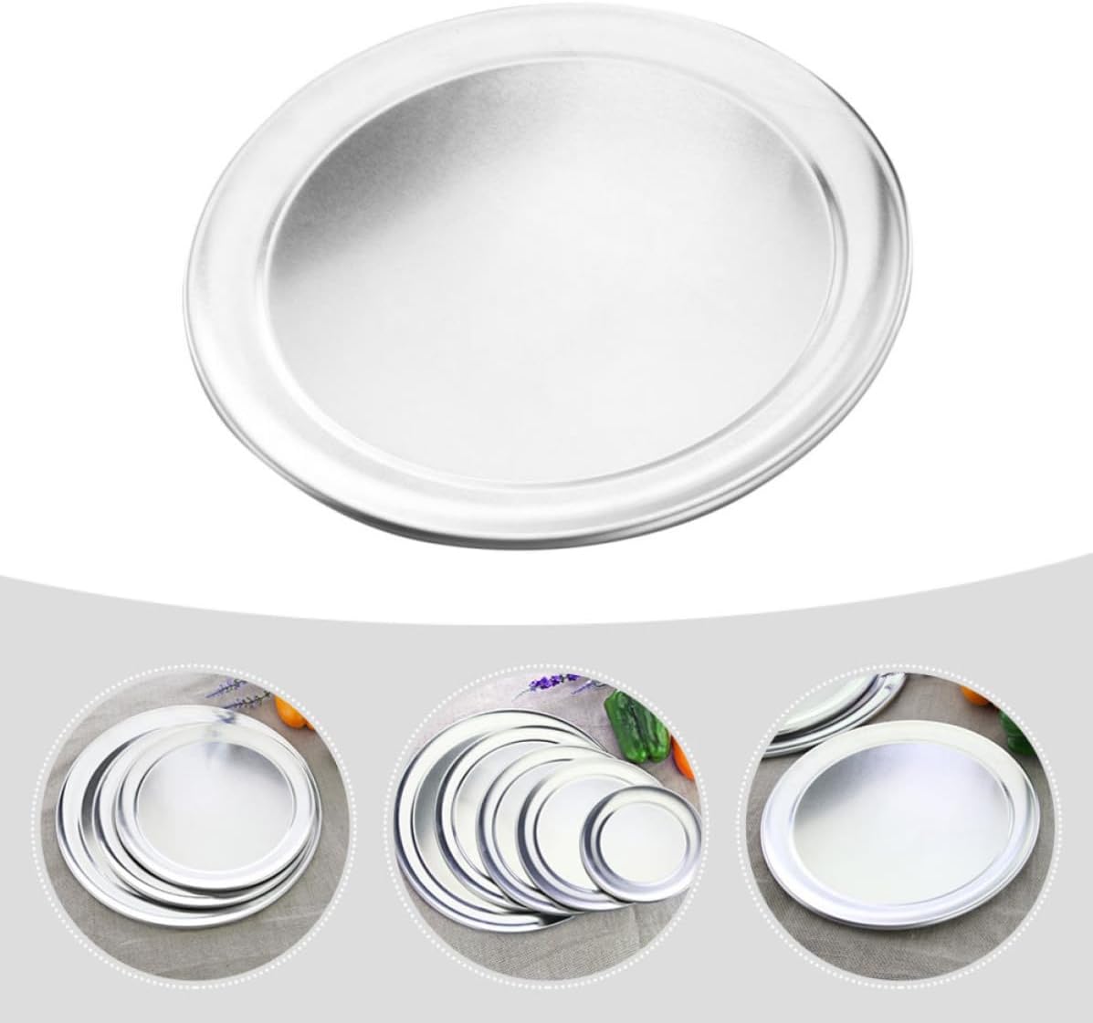 ULTECHNOVO Silver Aluminum Alloy Pizza Pan with Wide Edge, Heat-resistant Baking Tray Not Easy to Scratch or Deform, Oven Tray for Home Kitchen and Restaurant Use