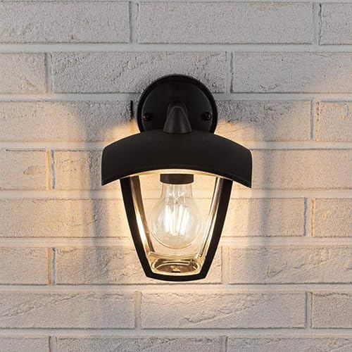 Planetitaly Lanterne da Esterno LED 8W E27, Applique da Esterno a Parete Vintage, Impermeabile, Luce Esterna per Giardino, Ingresso, Lampada Muro in Alluminio con Vetro Trasparente (Grigio Antracite)