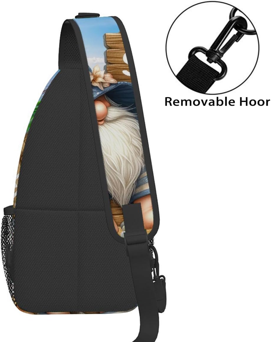 Small Beach Gnome Summer Sling Bag for Women Men Lightweight Chest Bag Crossbody Daypack Anti Theft Shoulder Backpack with Adjustable Shoulder Strap for Outdoors Sports Hiking Travel