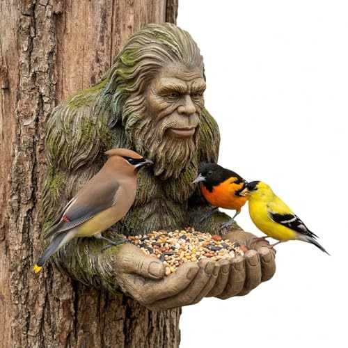 Bigfoot Bird Feeder Outdoor Funny Hanging Bird Feeder with Wood Grain Texture Wild Bird Feeder with Hidden Hook Decor Gift for Wildlife and Nature Lovers
