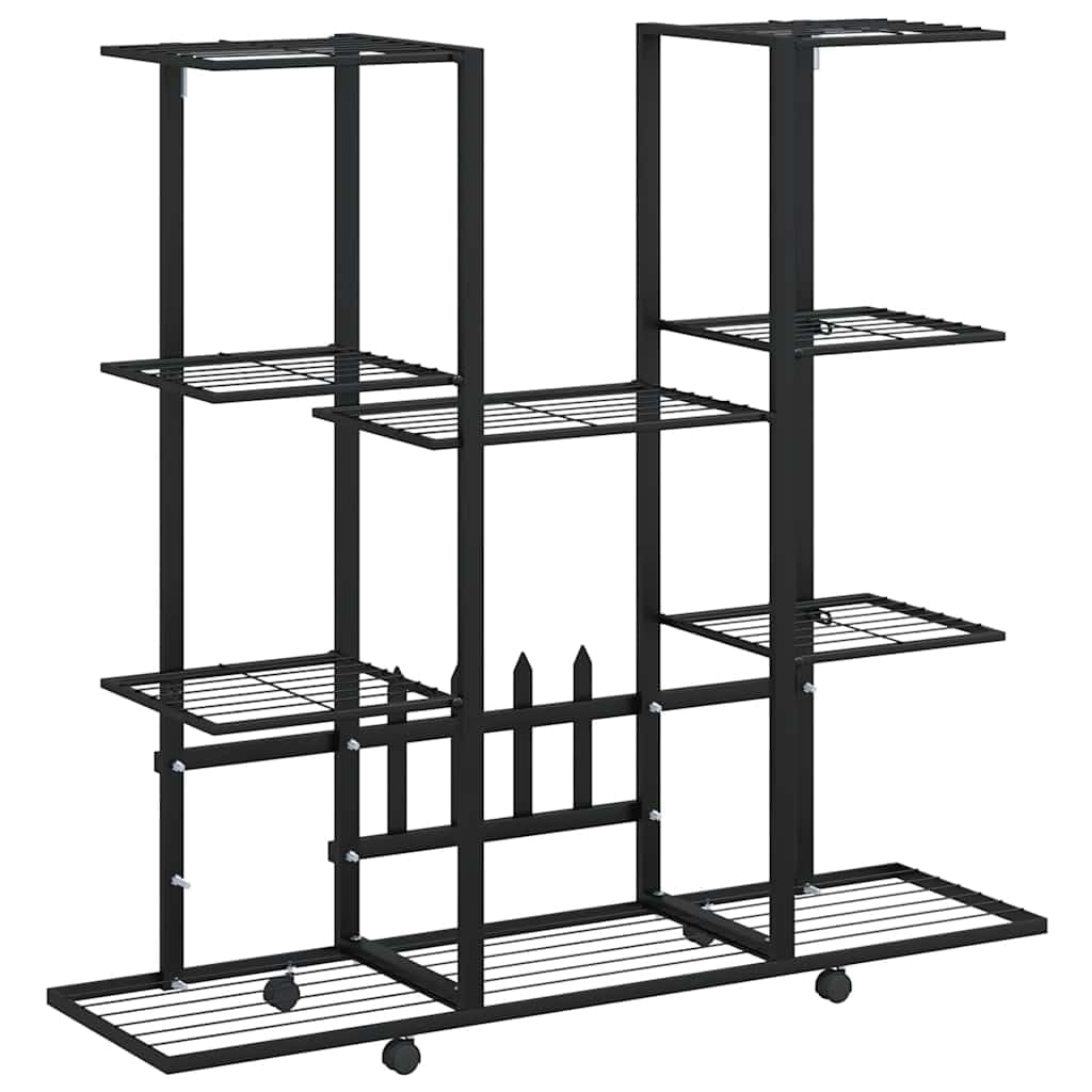 Ogrodnik z kołami 94,5x24,5x91,5 cm Czarne Żelazo | Żelazny stojak na rośliny, stabilny, ruchomy, do wnętrz