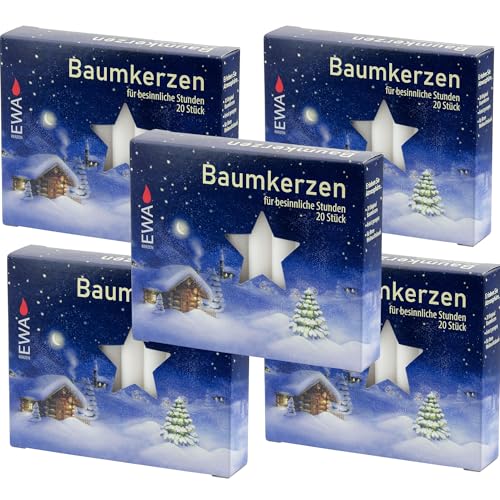 Ewa-Jeka Baumkerzen 100 Stück weiss 13x105 mm (5 Pack a 20 Stück) -...