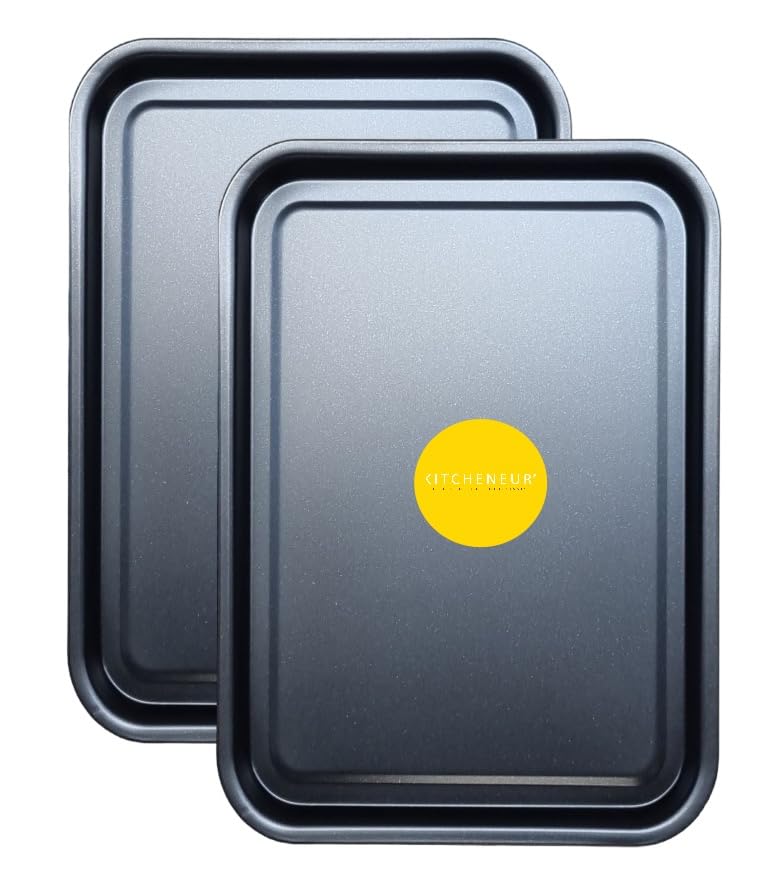 Lot de 2 plaques de cuisson essentielles de 35 cm – Plaques de four antiadhésives avec revêtement en Téflon™ pour la cuisson et la rôtisserie,...