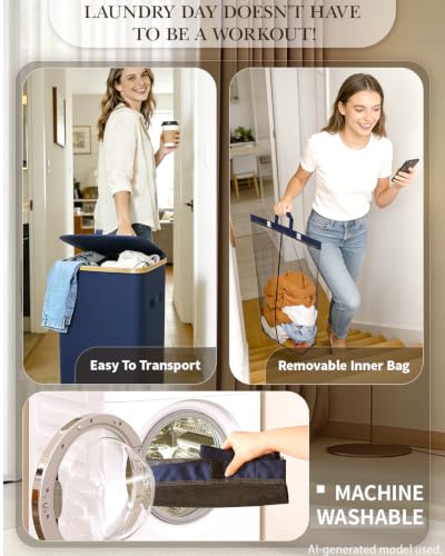 Image of Laundry Hamper with Wheels, 110L Large Clothes Hamper with Removable Inner Bag, Collapsible Dirty Clothes Basket for Dorm, Rolling Dirty Clothes Basket for, Bedroom, Bathroom, Laundry Room